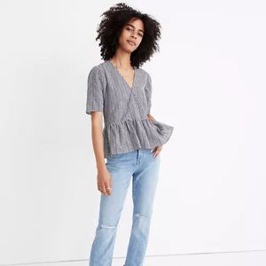 Madewell Crossover Peplum Top in Gingham Check